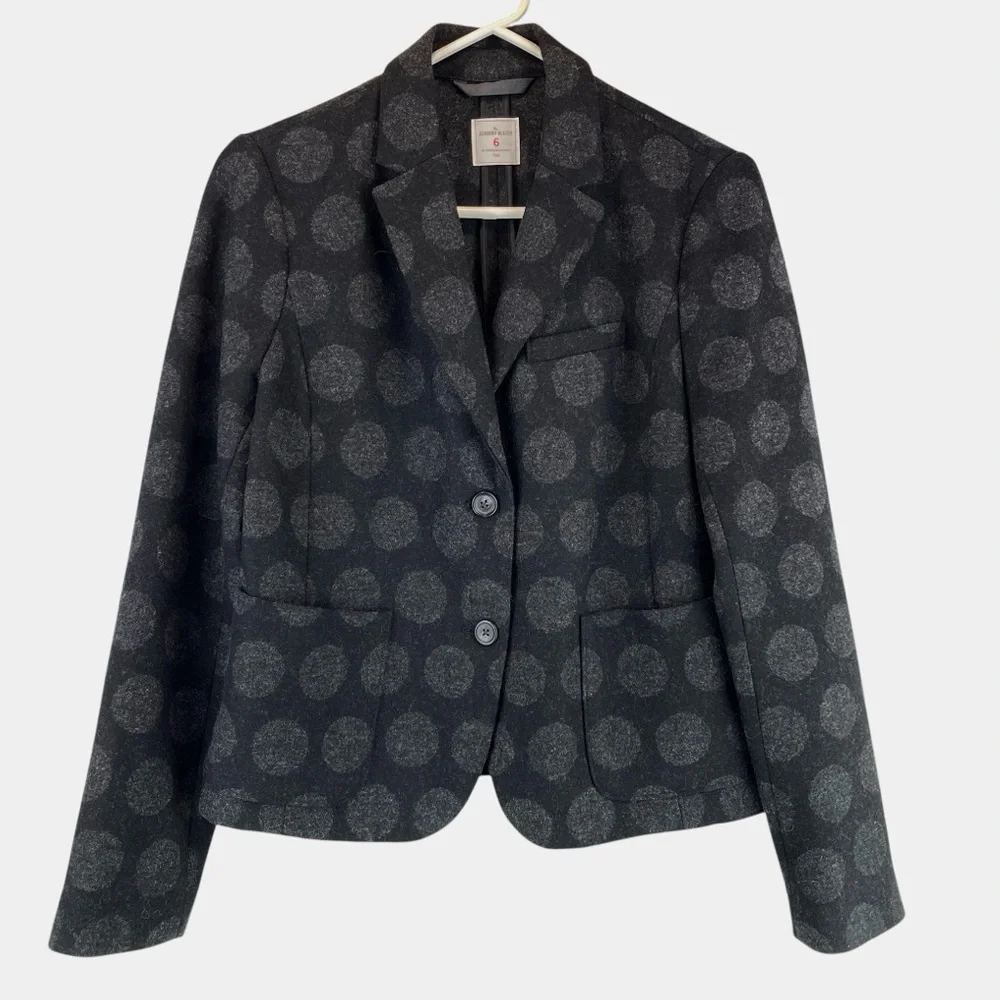 GAP The Academy Blazer Grey Gray Wool Blend Polka Dot Blazer Jacket Preppy Sz 6